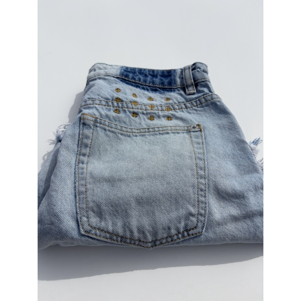 Ksubi Women's Cut Off Denim Jean Shorts Size 27 Light Wash Hi-Rise Fray Hem Logo